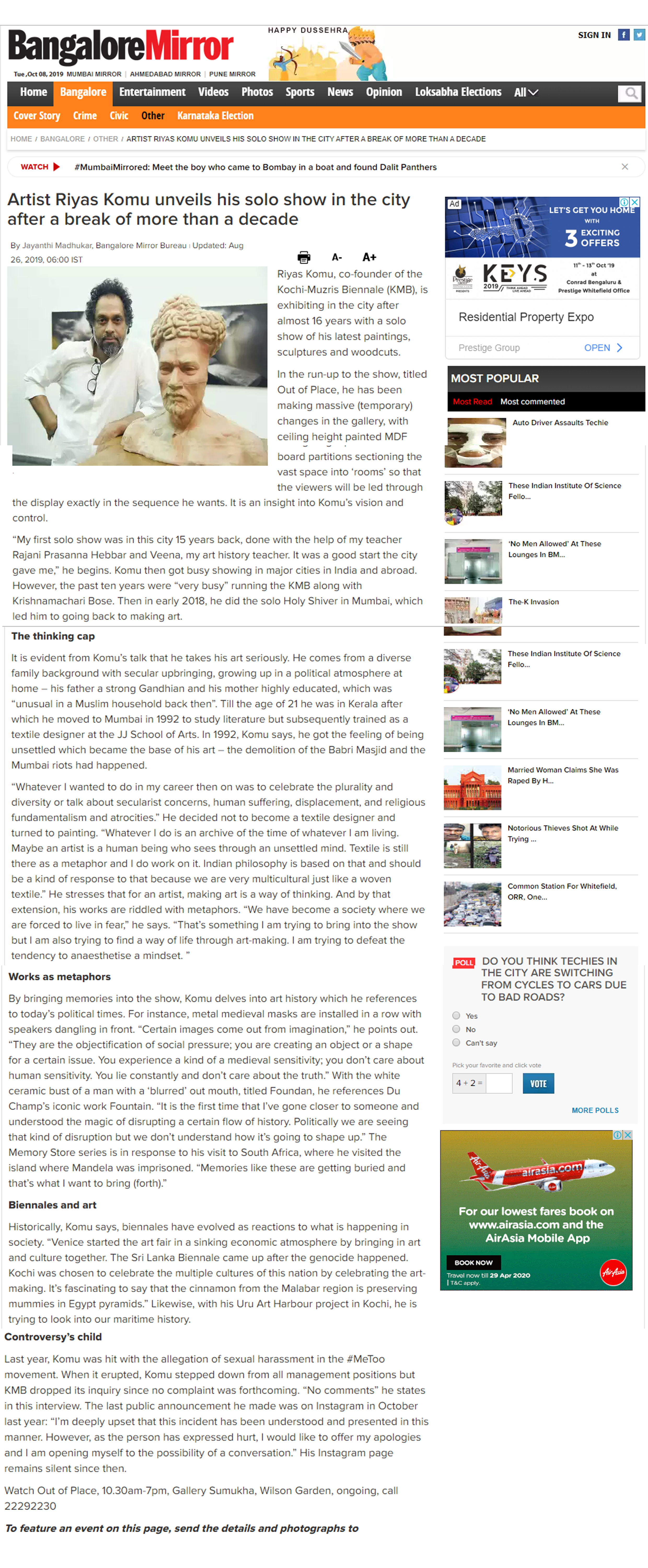 Artist Riyas Komu unveils his solo show in the city after a break of more than a decade